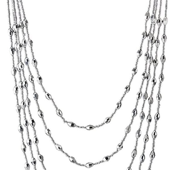 Champagne Gold Oval Beads Statement Necklace Multi-Strand Long Chains with Cryst - Picture 1 of 6